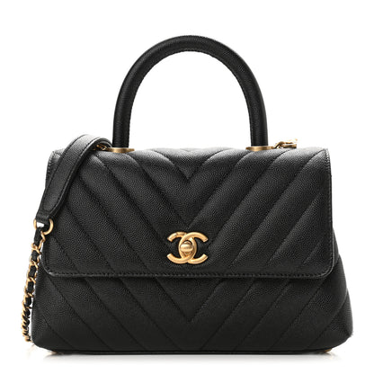 Chanel Caviar Chevron Quilted Mini Coco Handle Flap Black 1 of 10