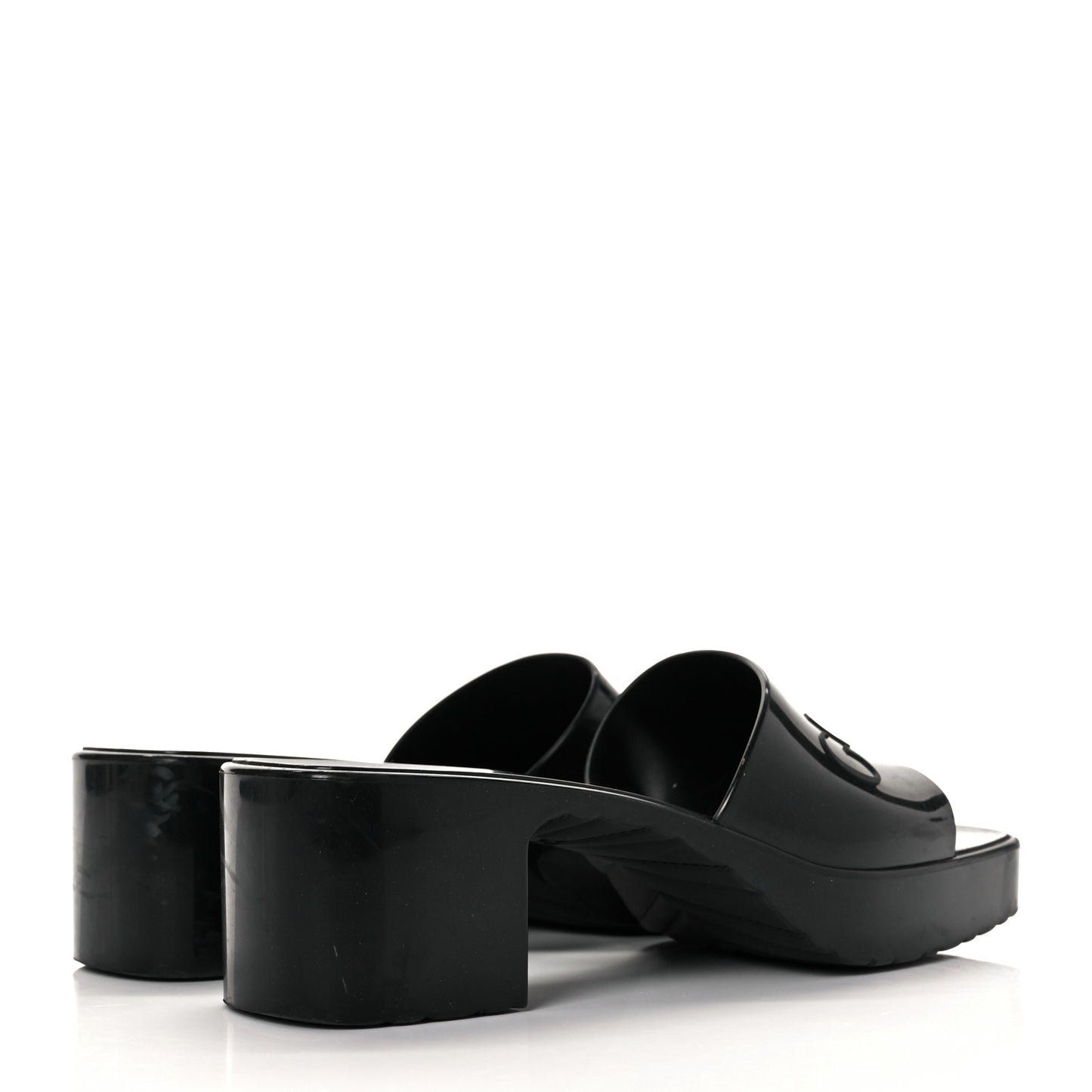 Rubber Gucci Logo Womens Platform 20/60mm Slide Sandals 36 Black