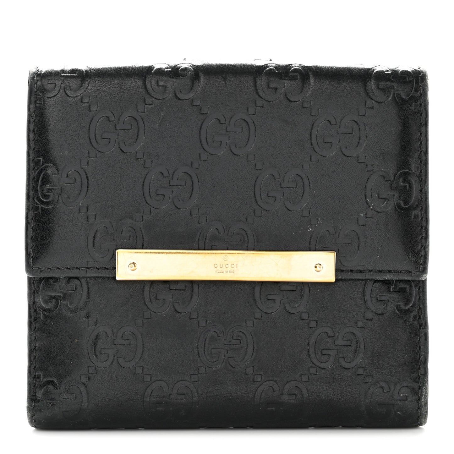 Guccissima Metal Bar French Flap Wallet Black