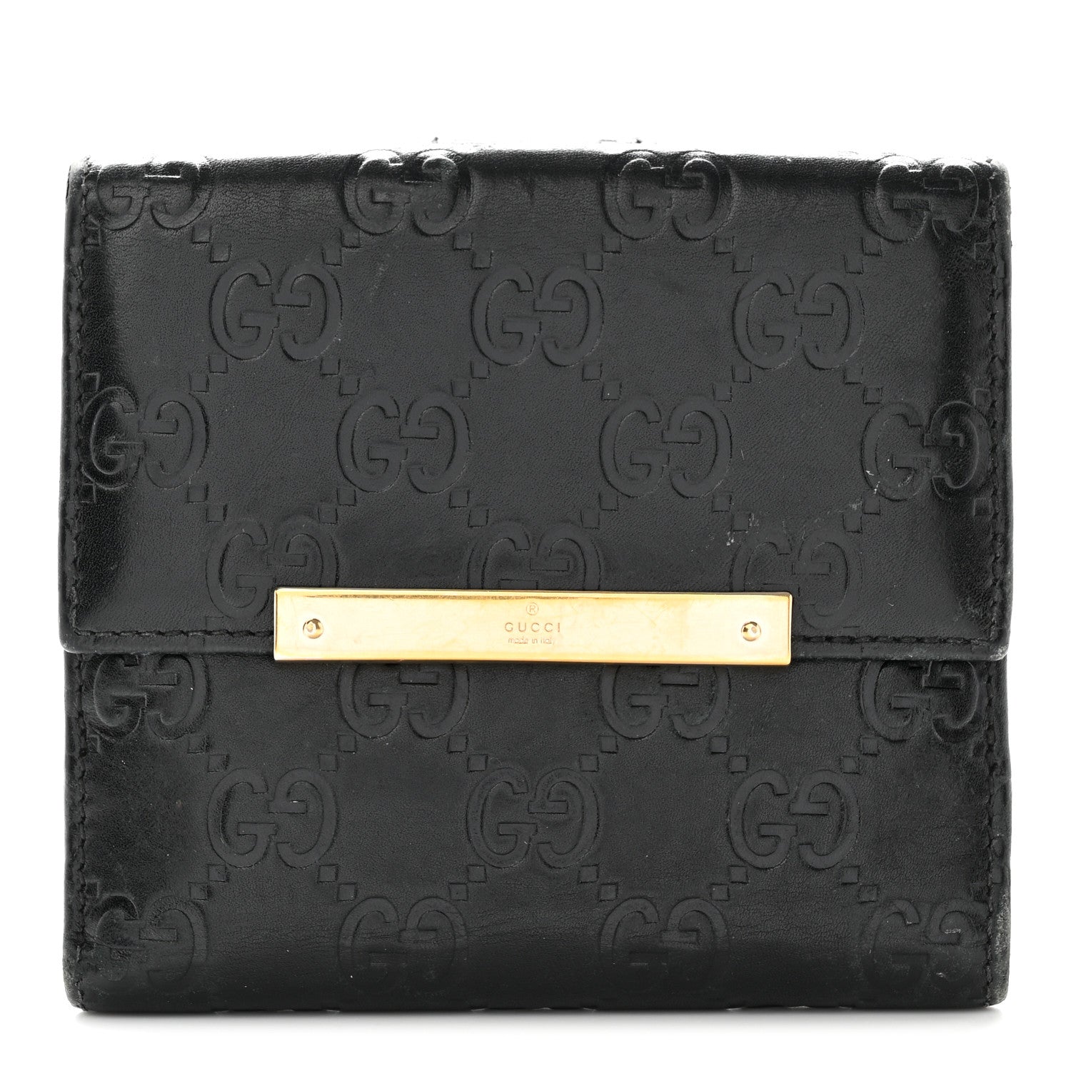 Gucci Guccissima Metal Bar French Flap Wallet Black 1 of 18