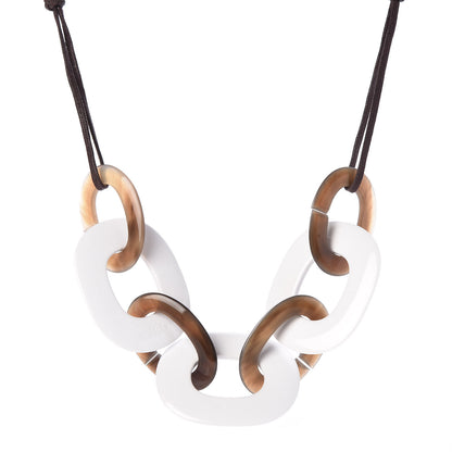 Hermes Lacquered Wood Buffalo Horn Karamba Necklace White 1 of 5