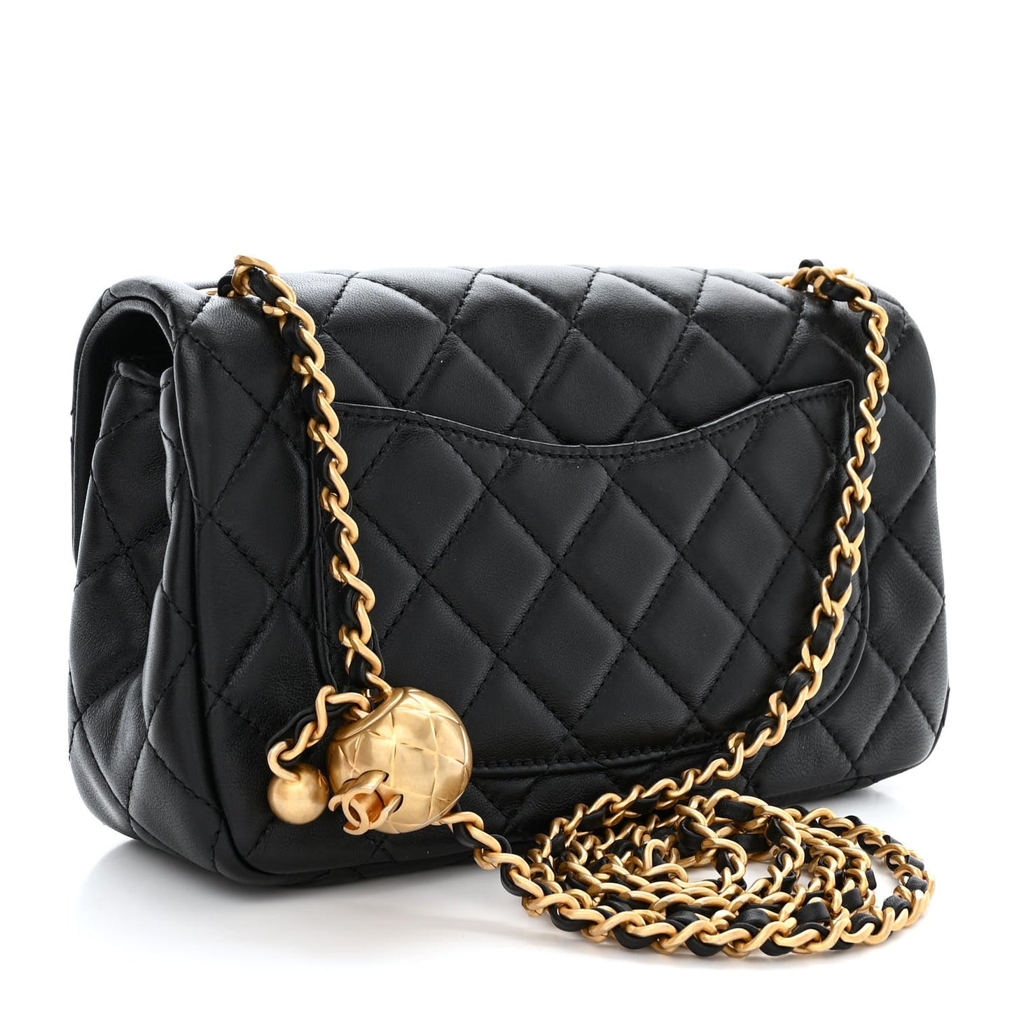 Lambskin Quilted Mini Rectangular Pearl Crush Flap Black