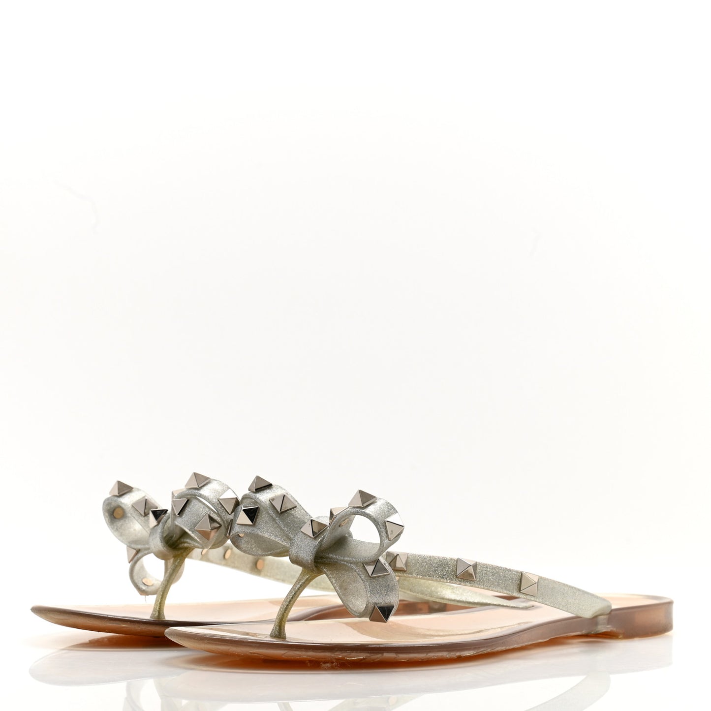 PVC Jelly Glitter Rockstud Bow Thong Sandals 39 Silver