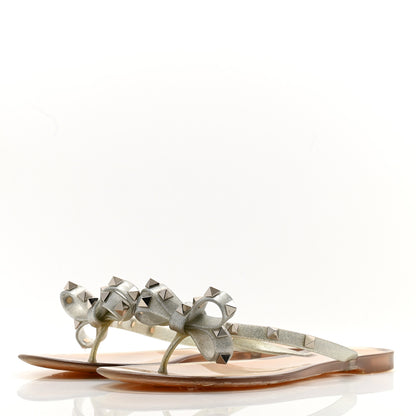 Valentino Garavani PVC Jelly Glitter Rockstud Bow Thong Sandals 39 Silver 3 of 9