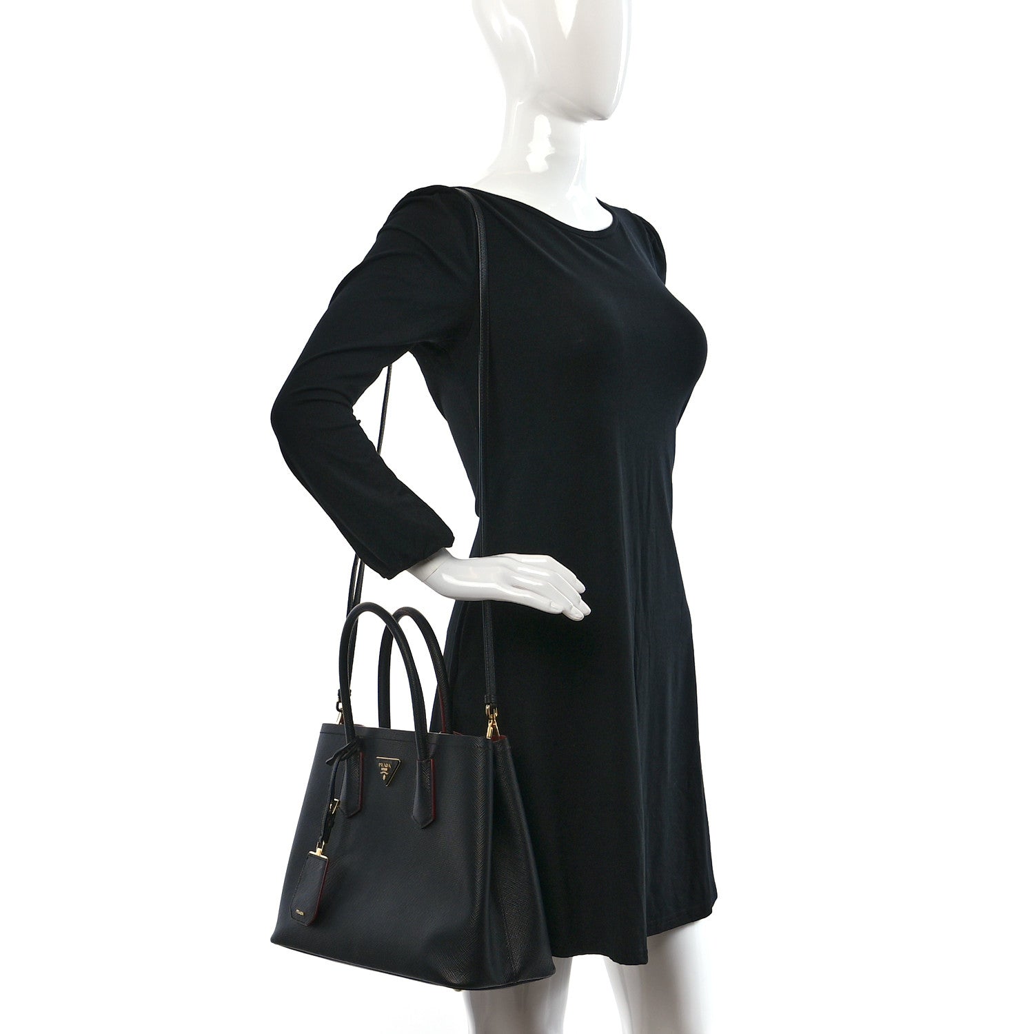 Prada Saffiano Cuir Medium Double Bag Black Fuoco 2 of 9