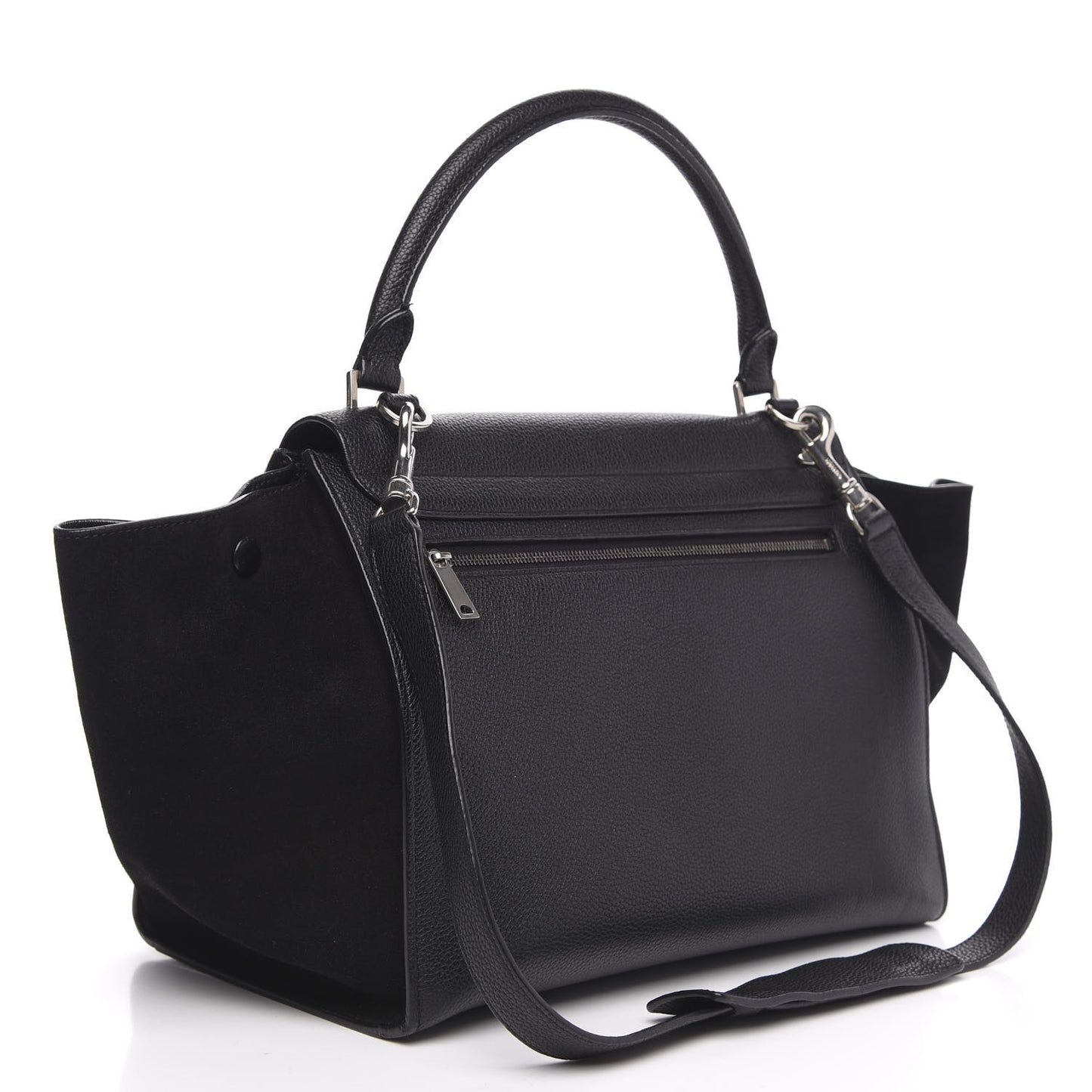 Drummed Calfskin Suede Medium Trapeze Black