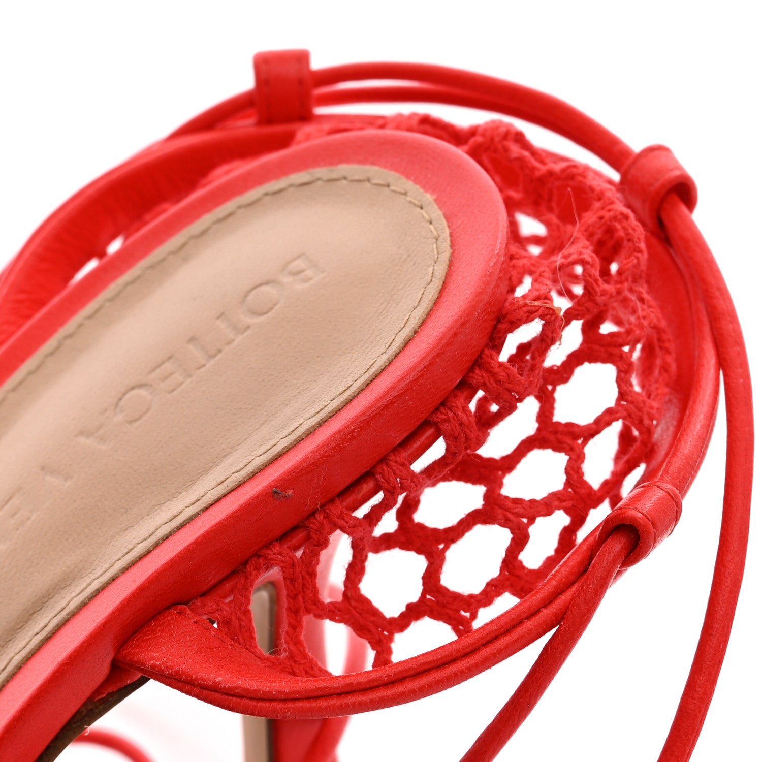 Bottega Veneta Mesh Nappa Stretch Ankle Tie Sandals 36 Tomato 9 of 10