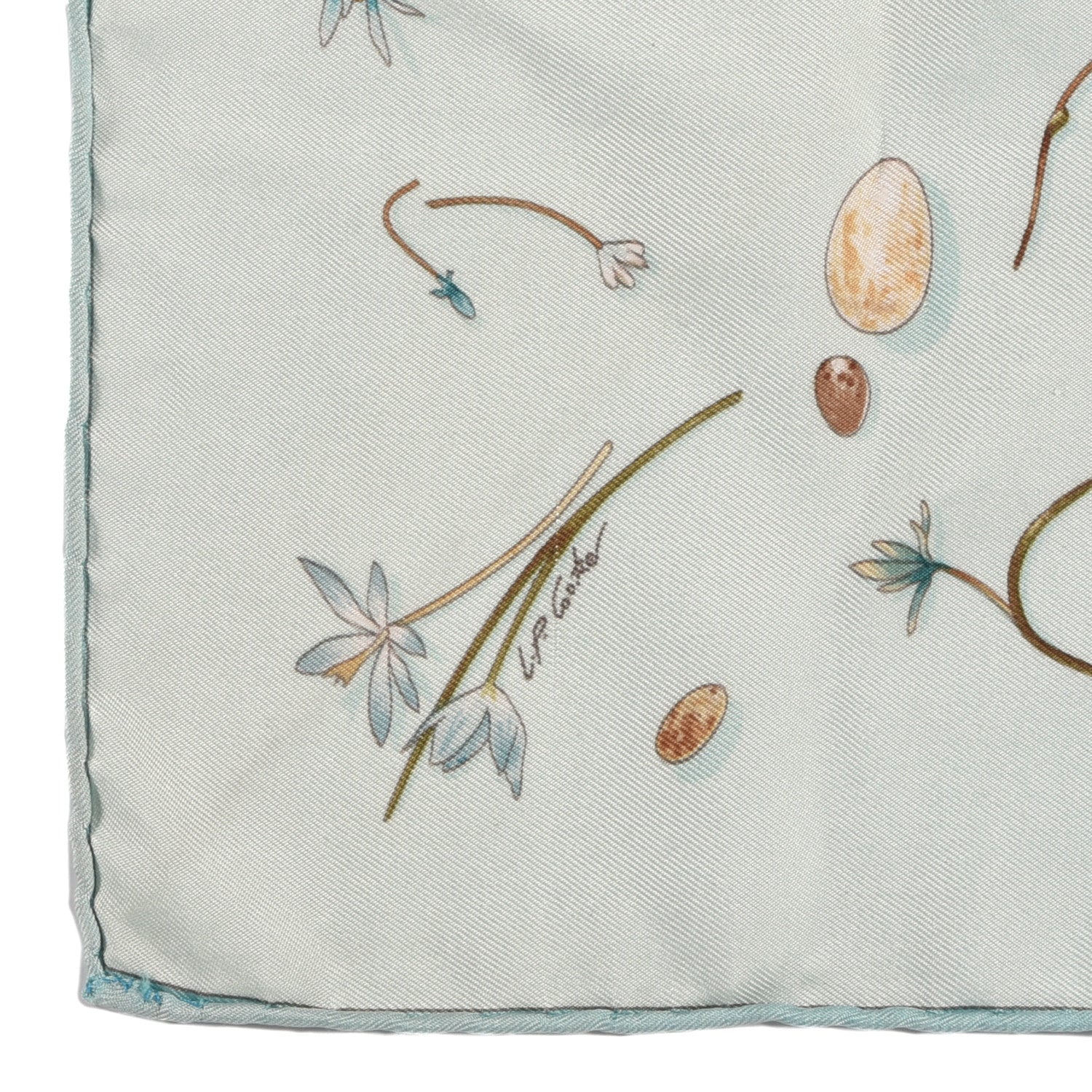 Hermes Silk Fleurs et Plumes Pocket Square Scarf 4 of 5