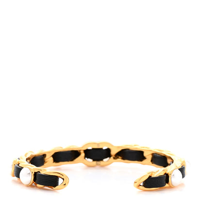Chanel Lambskin Pearl CC Cuff Bracelet S Black Gold 3 of 4