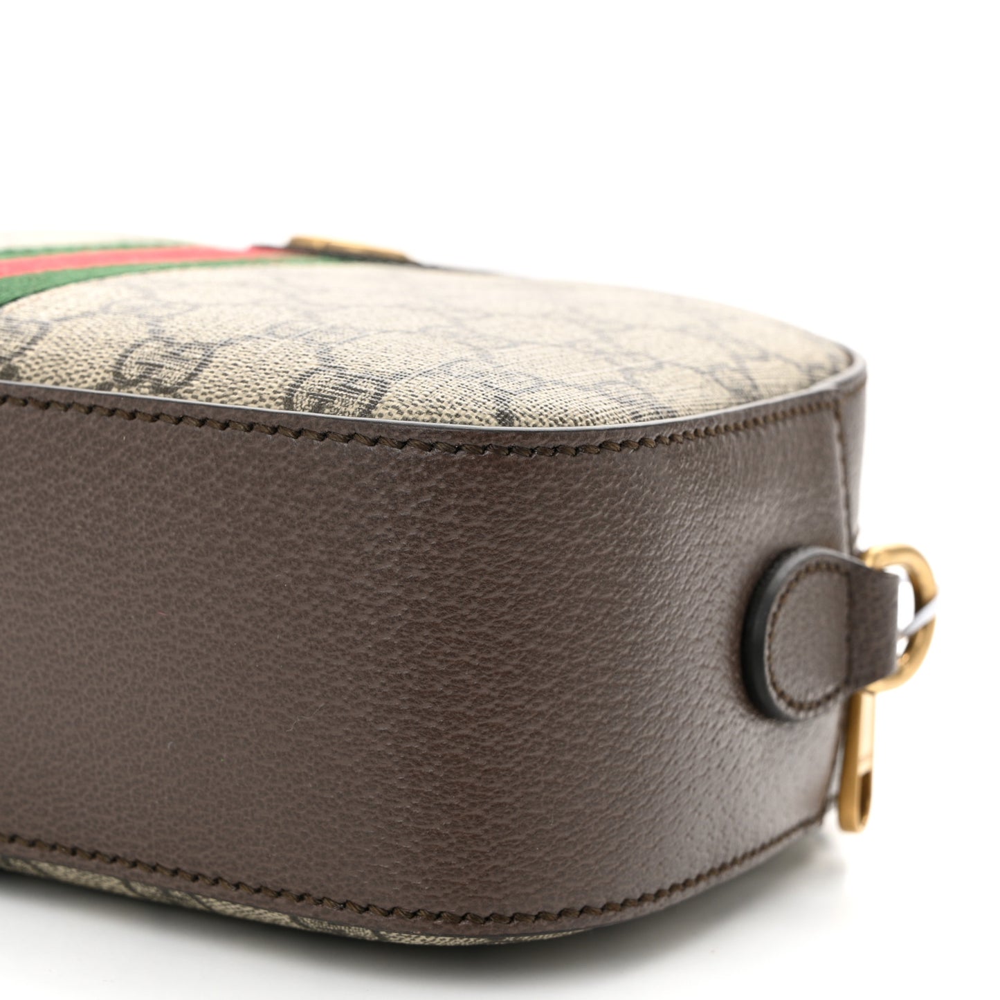 GG Supreme Monogram Textured Dollar Calfskin Web Ophidia Wristlet Shoulder Bag Beige Ebony New Acero