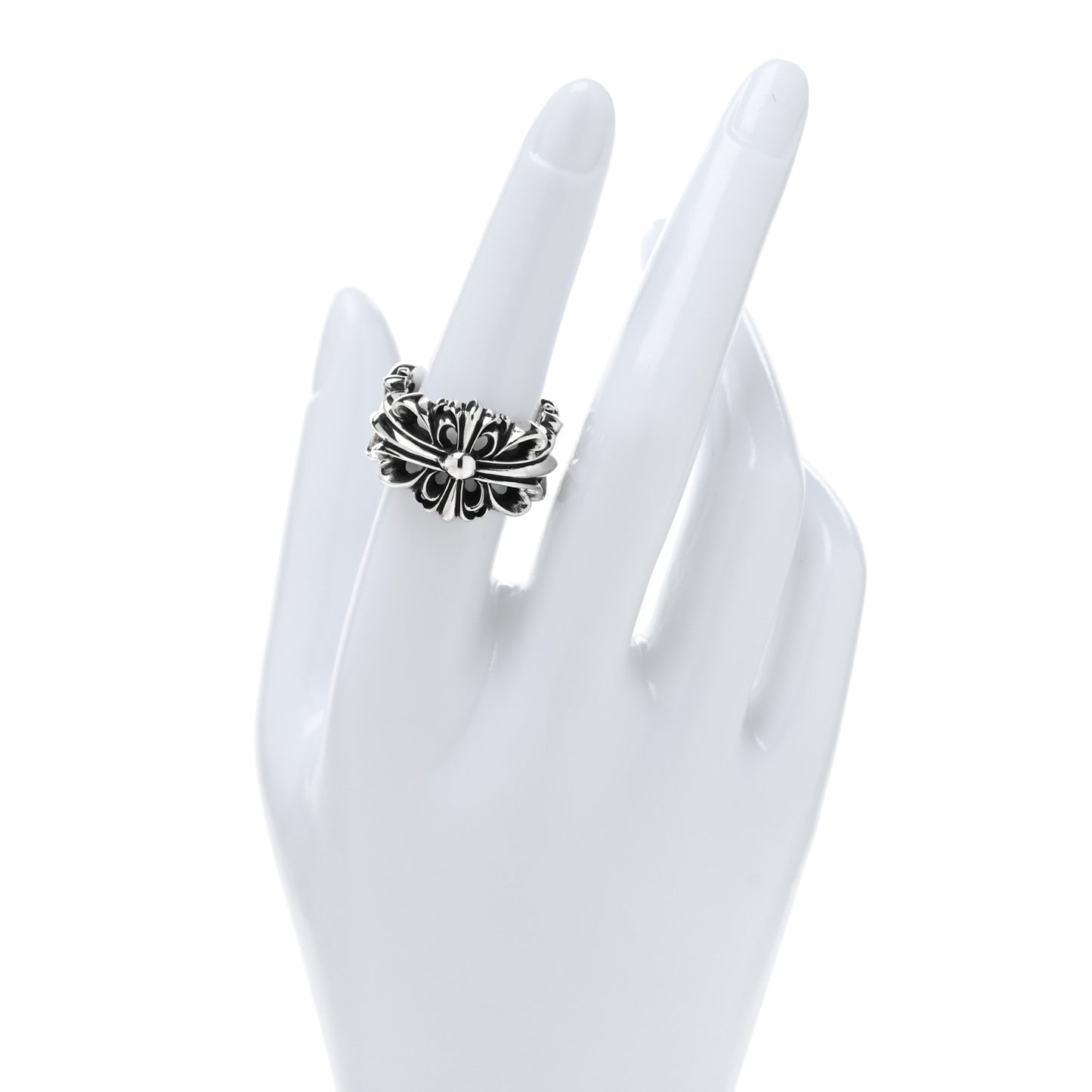 Sterling Silver Double Floral Cross Ring 55 7.25