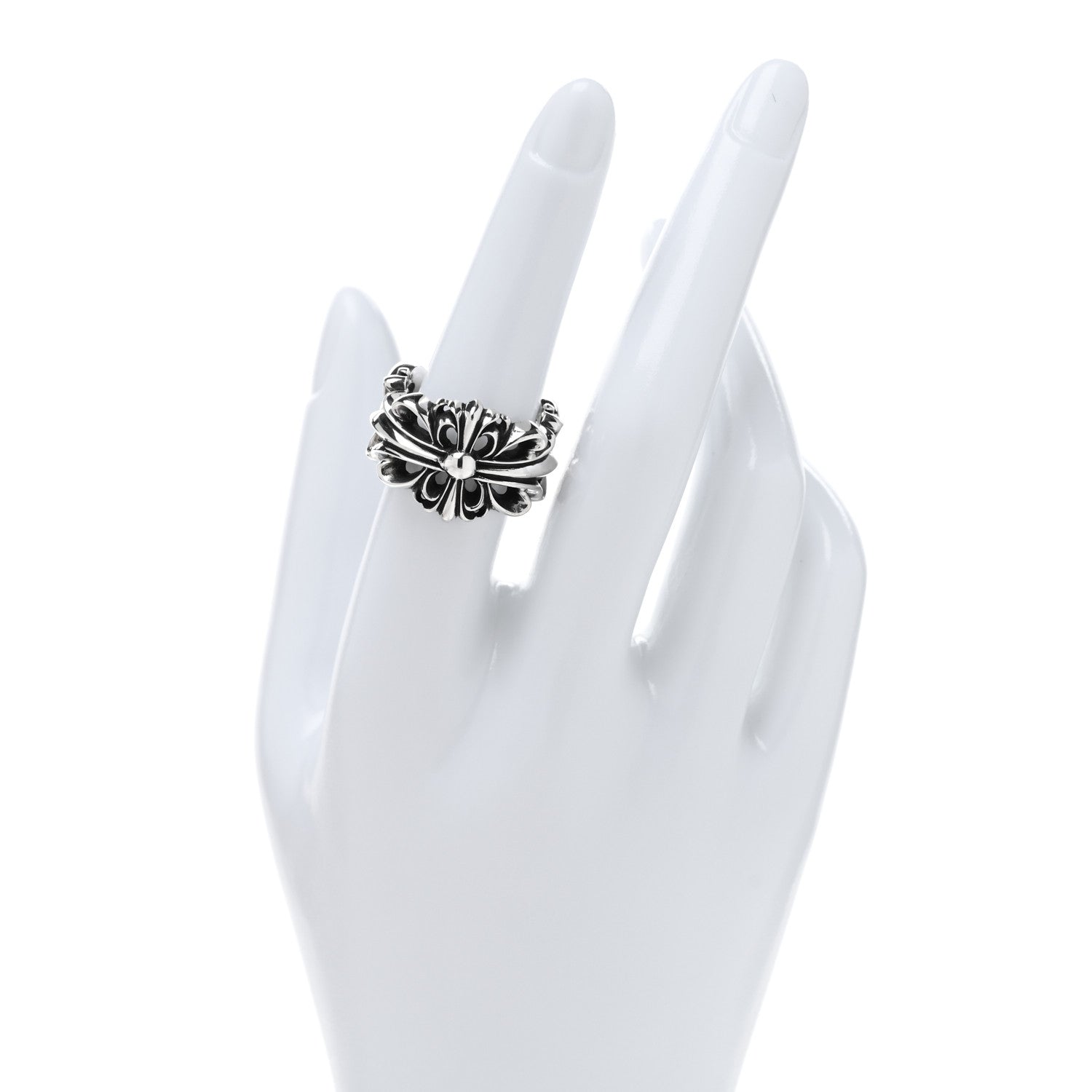 Chrome Hearts Sterling Silver Double Floral Cross Ring 55 7.25 2 of 4