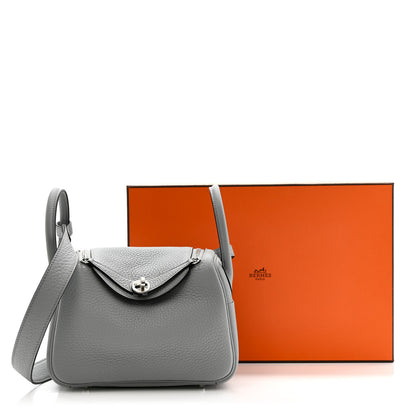 Hermes Taurillon Clemence Mini Lindy 20 Bleu Pale 11 of 11