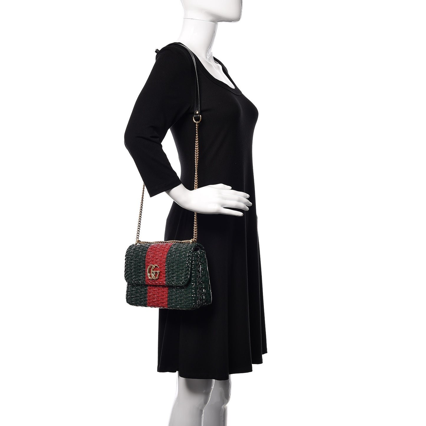 Glazed Wicker Stripe Small Cestino Shoulder Bag Green