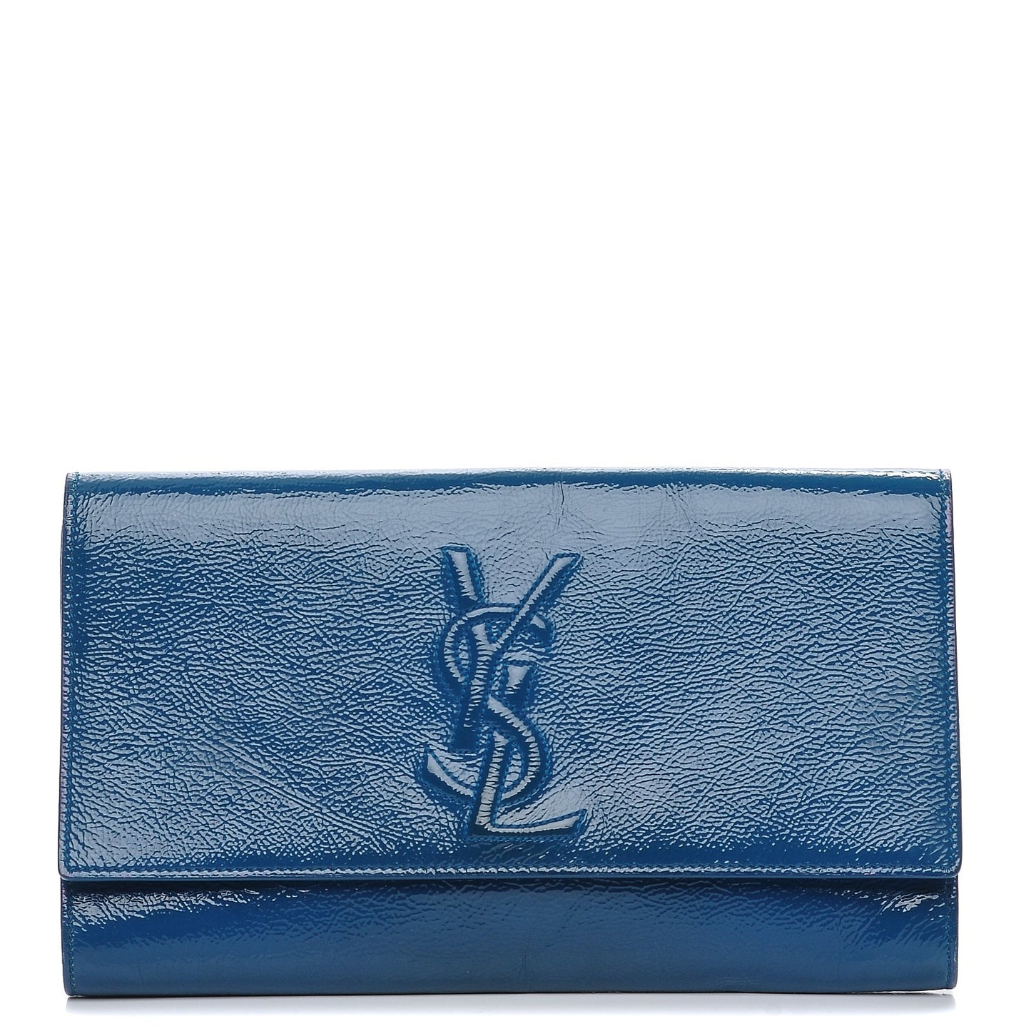 Textured Patent Large Belle de Jour Clutch Blue