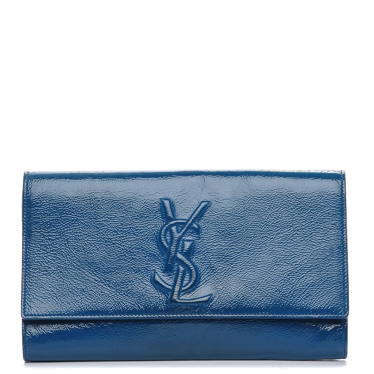 Saint Laurent Textured Patent Large Belle de Jour Clutch Blue 1 of 7