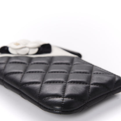 Chanel Lambskin Quilted Small Camellia Cosmetic Pouch Black White 7 of 9