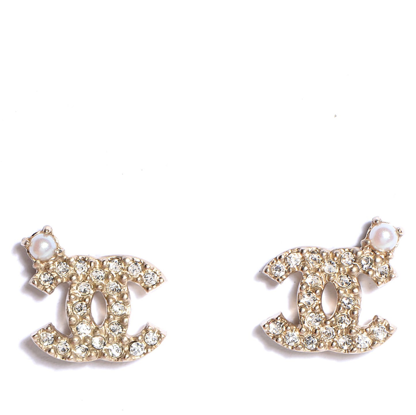 Crystal Pearl CC Earrings Gold