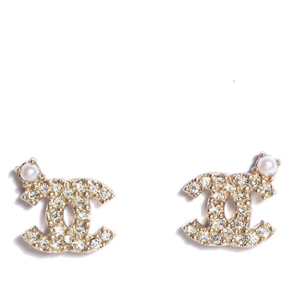 Chanel Crystal Pearl CC Earrings Gold 1 of 5