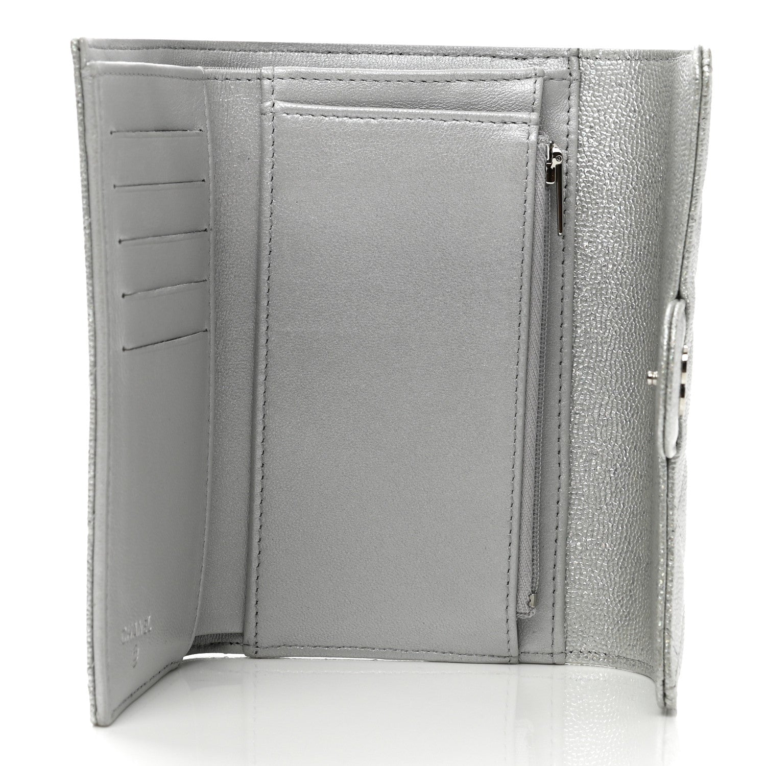 Chanel Glittered Metallic Caviar Quilted Medium Flap Wallet Silver 5 of 9