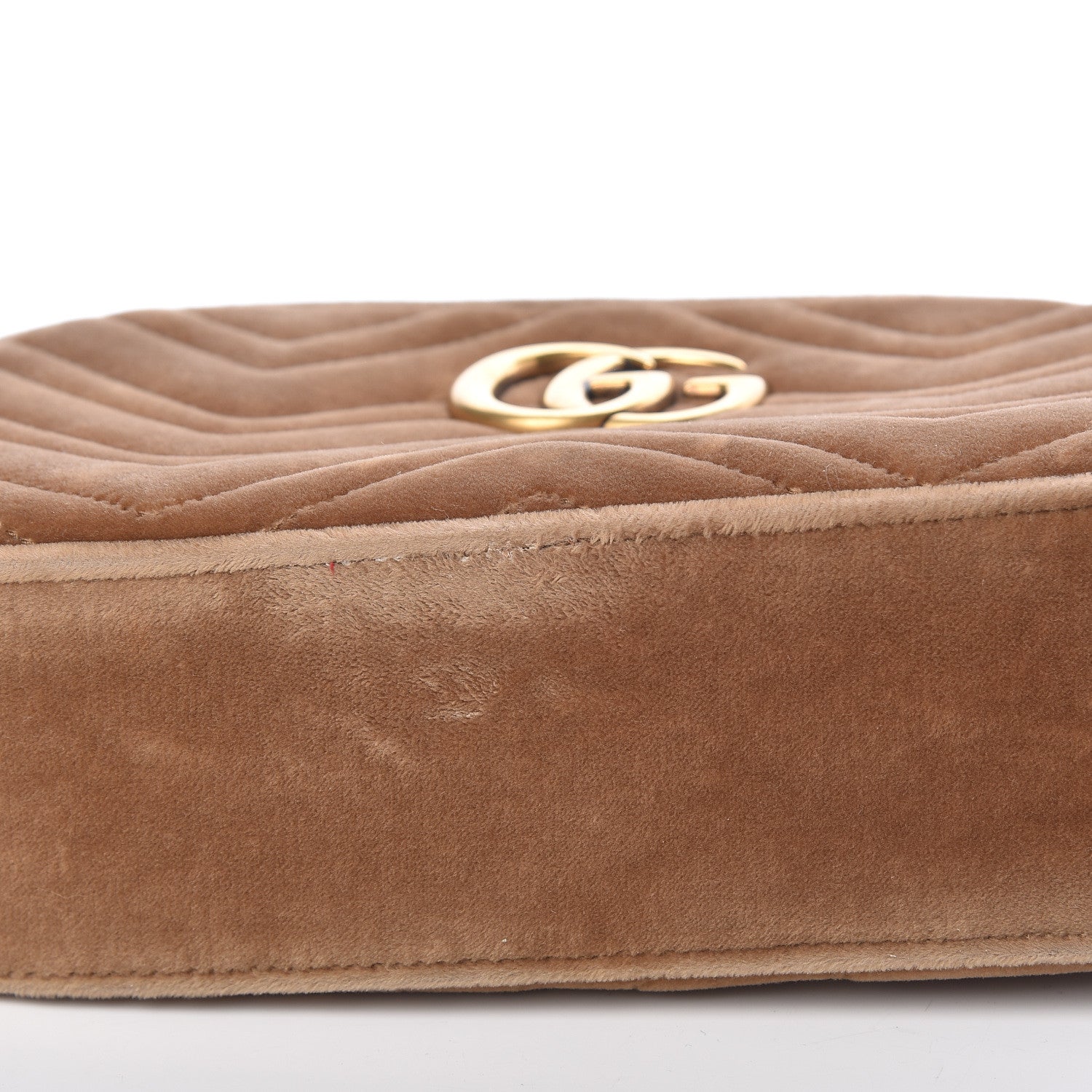 Gucci Velvet Matelasse Small GG Marmont Chain Shoulder Bag Taupe 9 of 11
