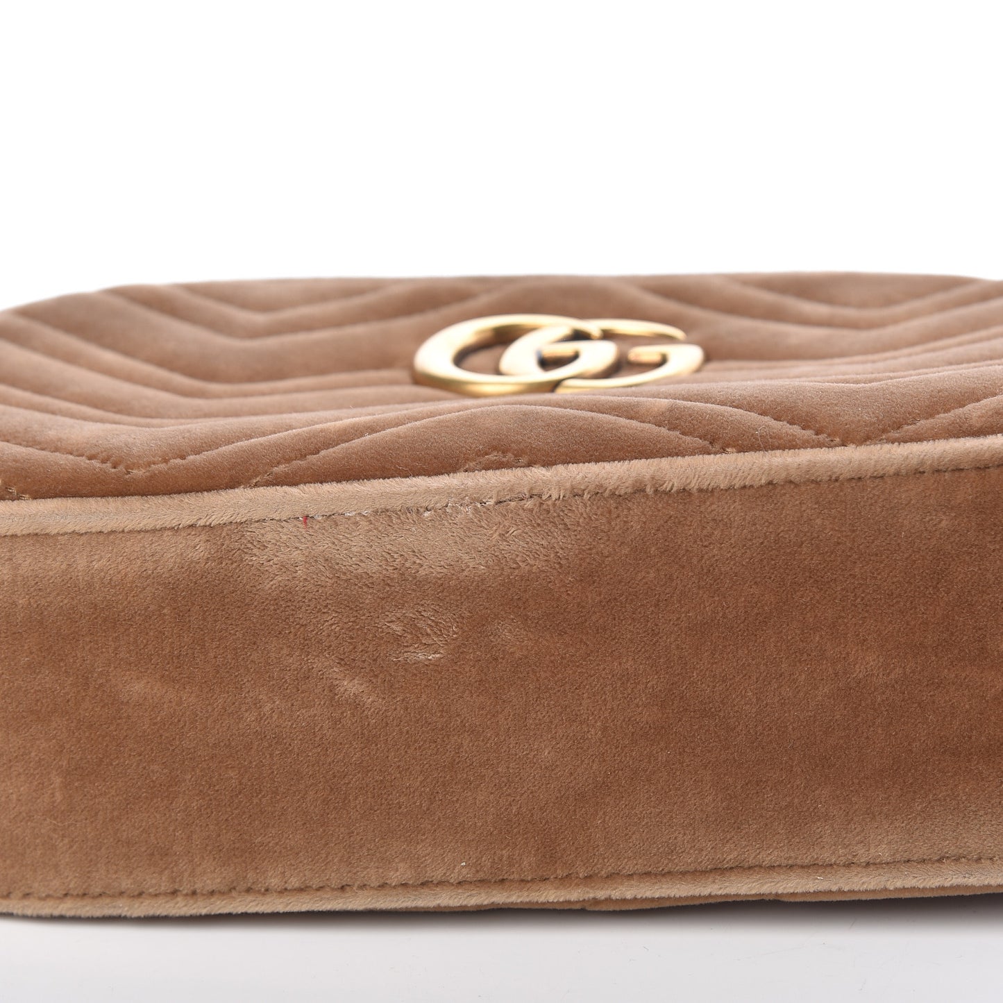 Velvet Matelasse Small GG Marmont Chain Shoulder Bag Taupe