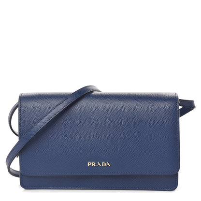 Prada Saffiano Lux Flap Wallet with Strap Bleuette 1 of 10