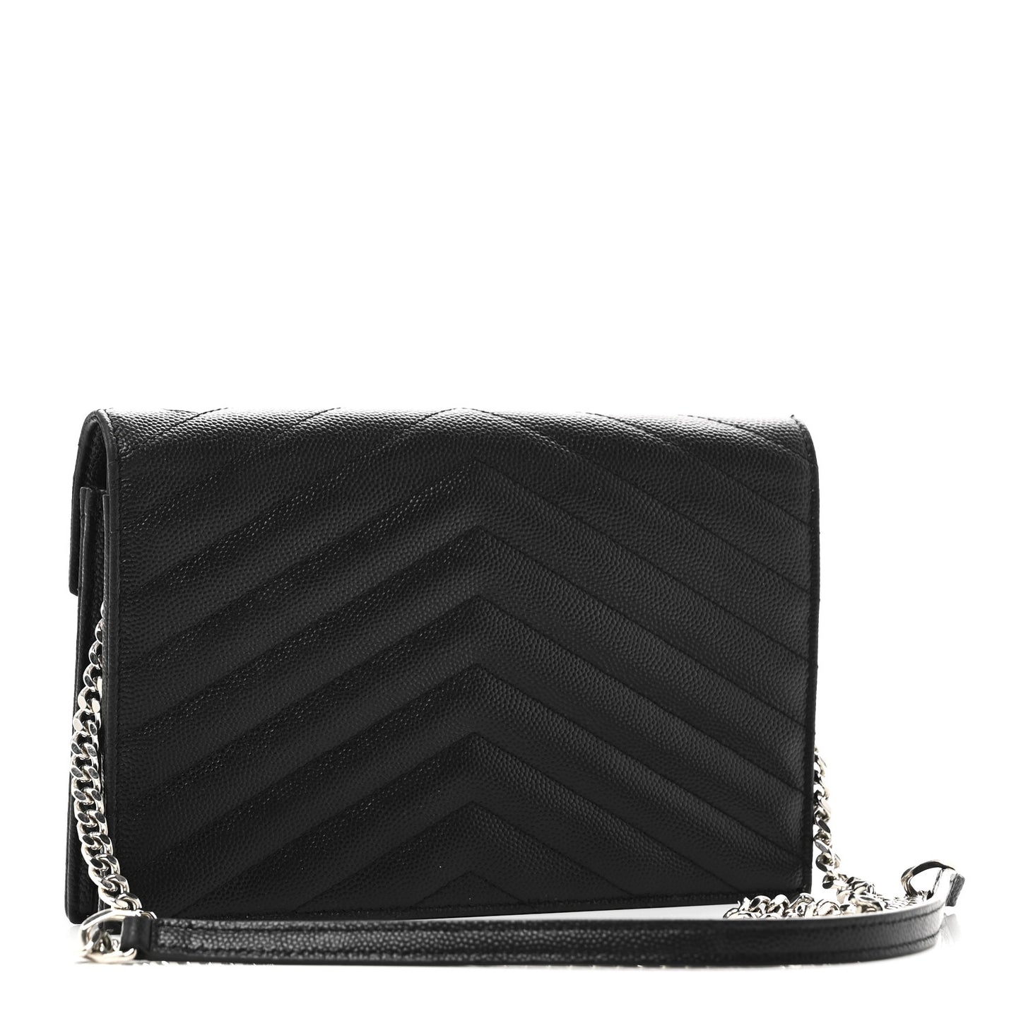 Grain De Poudre Matelasse Chevron Monogram Envelope Chain Wallet Black