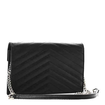 Saint Laurent Grain De Poudre Matelasse Chevron Monogram Envelope Chain Wallet Black 3 of 10