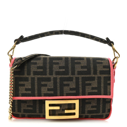 Fendi Fabric Jacquard FF 1974 Roma Armor Mini Baguette Tobacco Moro Fuxia Fluo 1 of 10