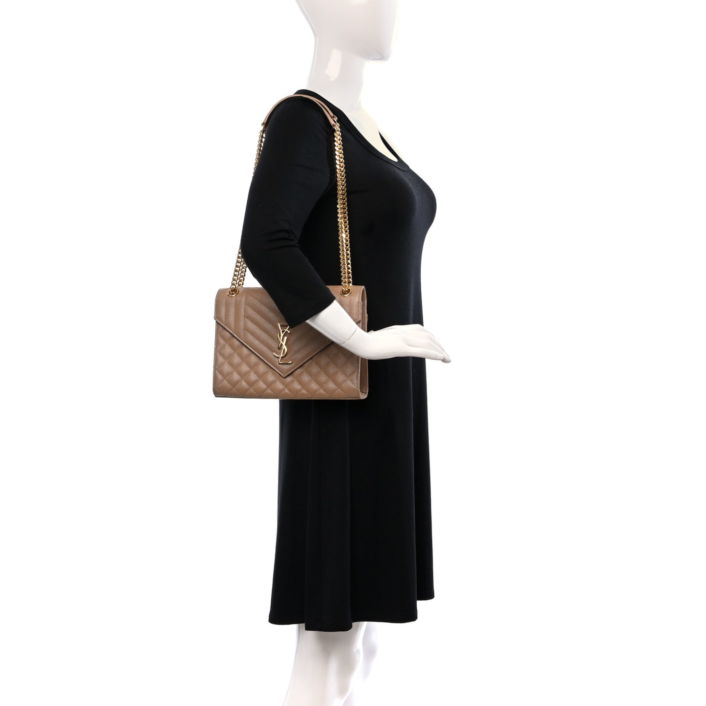 Grain De Poudre Medium Tri-Quilt Monogram Satchel Dark Beige