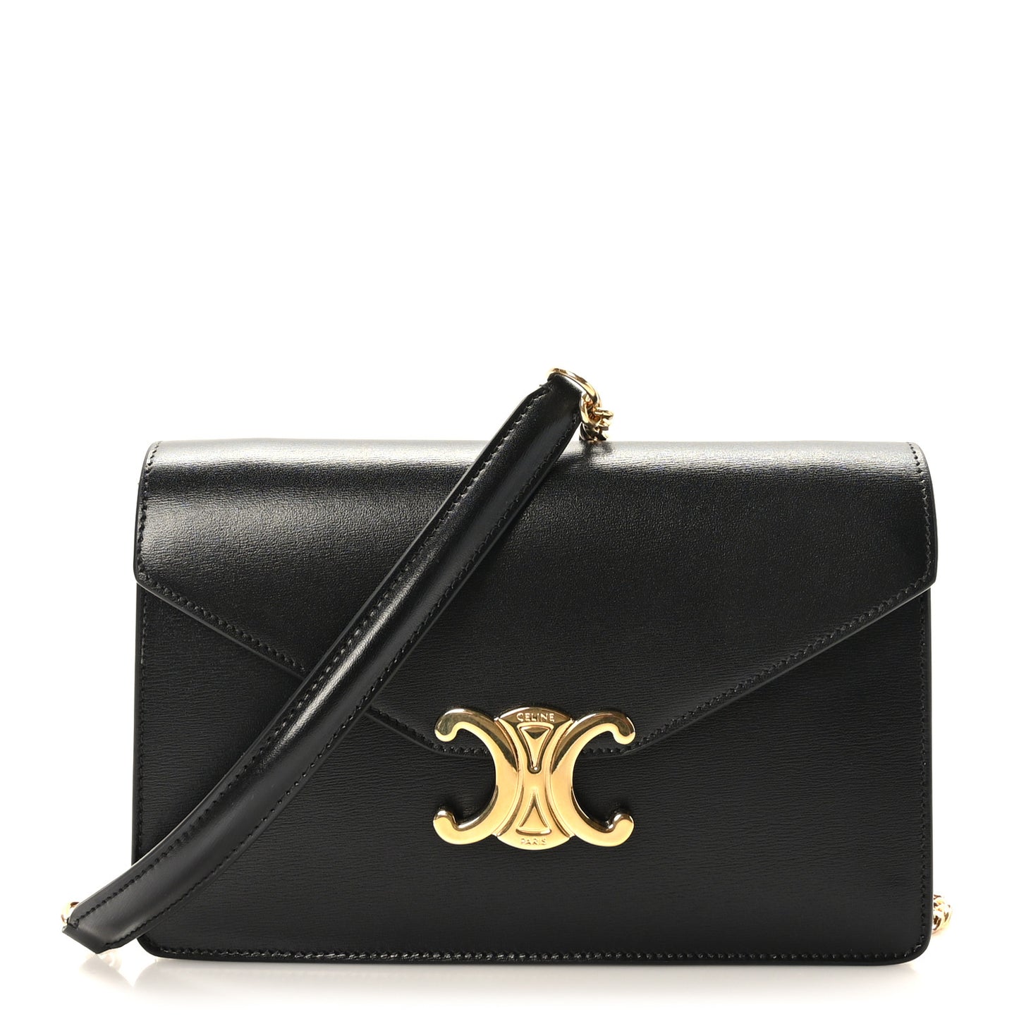 Shiny Calfskin Triomphe Margo Wallet on Chain Black