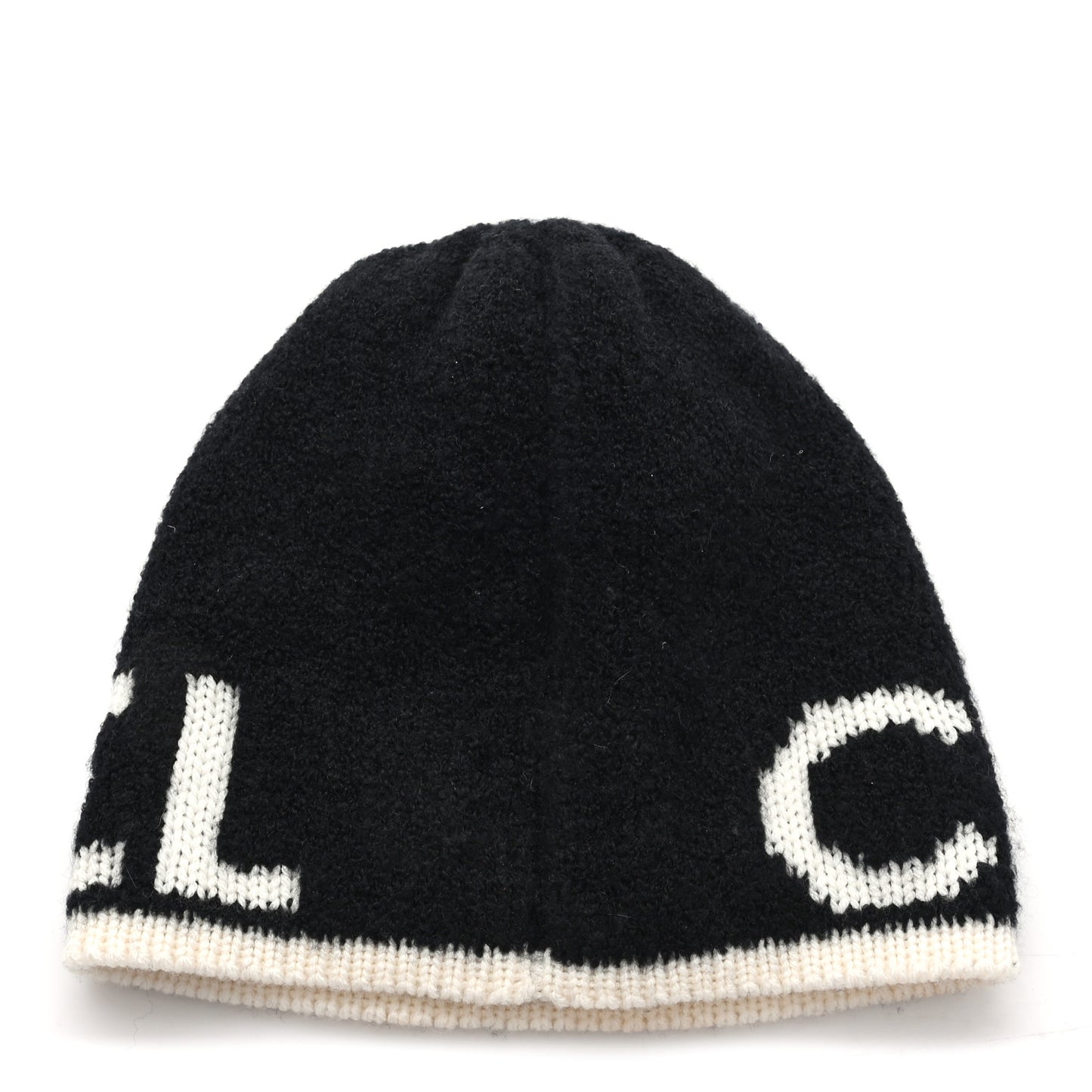 Cashmere Wool Silk Blend Logo Beanie Hat Black White