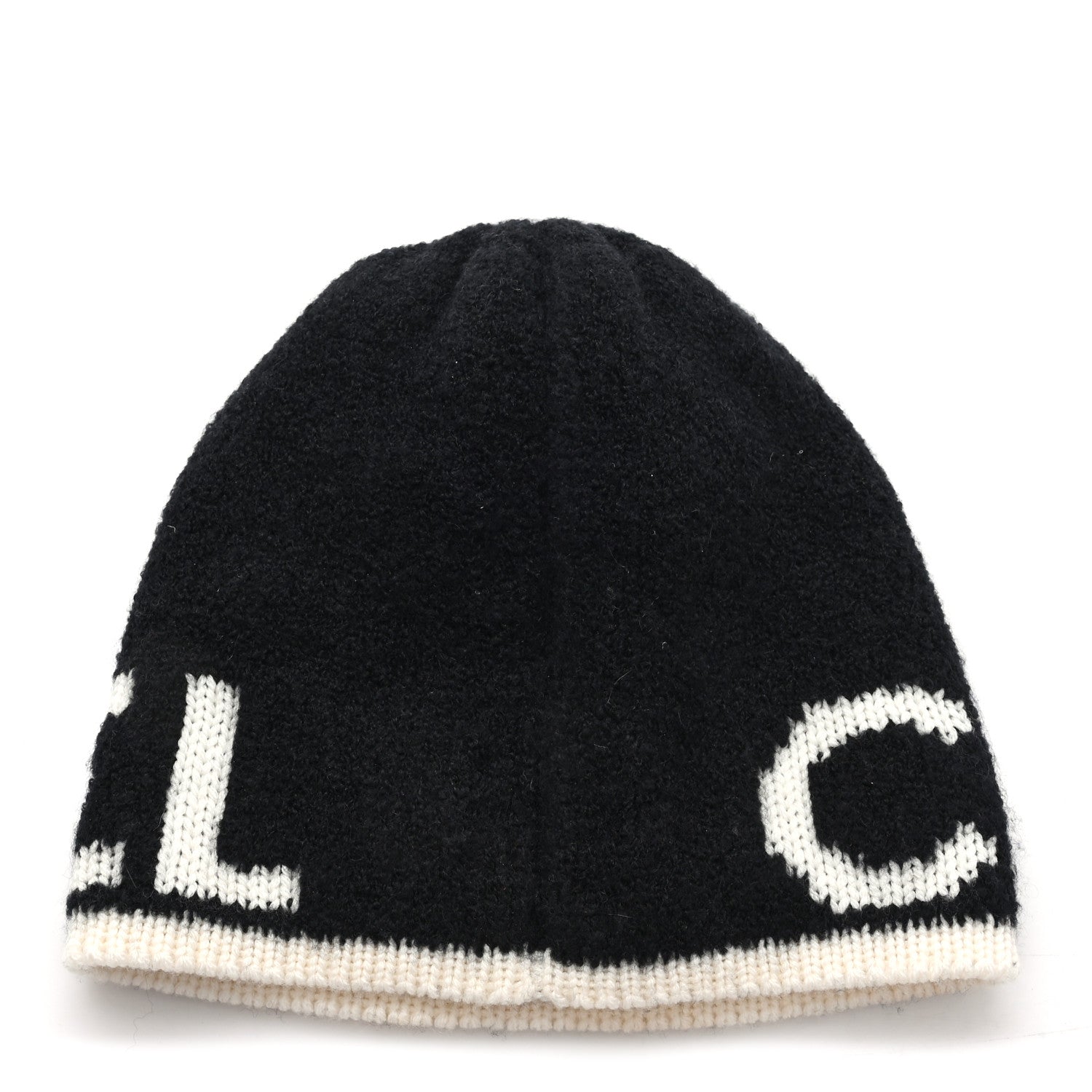 Chanel Cashmere Wool Silk Blend Logo Beanie Hat Black White 3 of 5