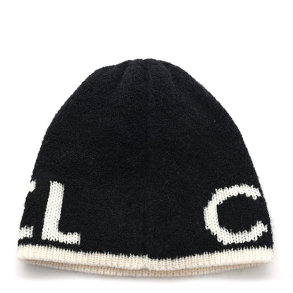 Chanel Cashmere Wool Silk Blend Logo Beanie Hat Black White 3 of 5