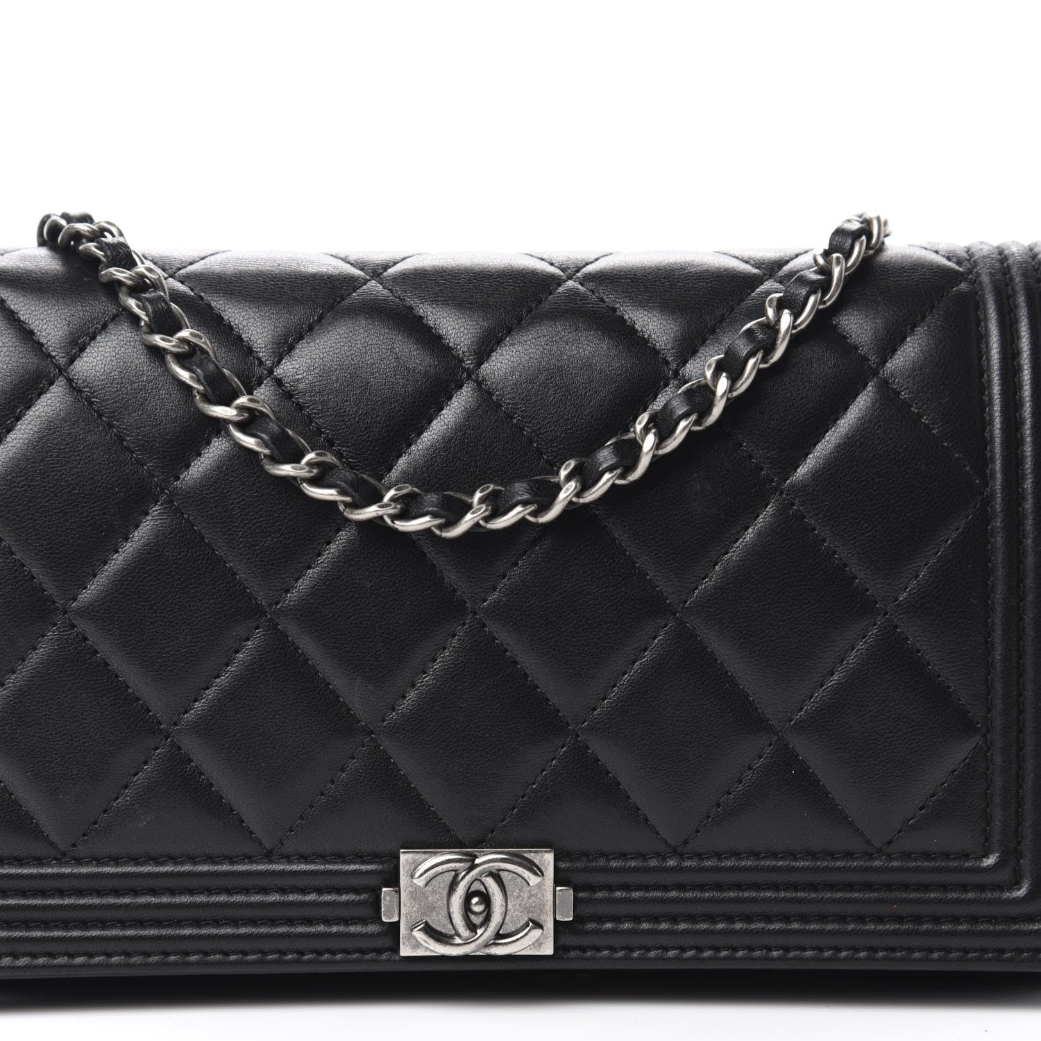 Chanel Lambskin Quilted Boy Wallet On Removable Chain WOC Black 13 of 13