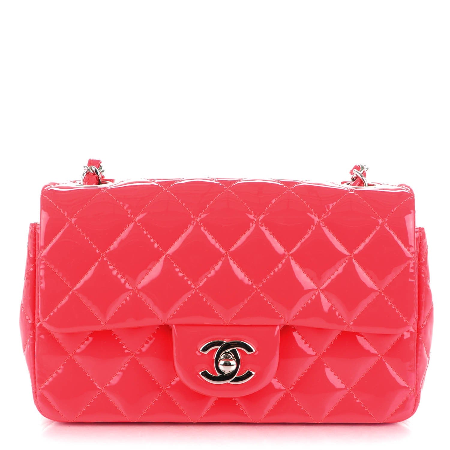 Chanel Patent Calfskin Quilted Mini Rectangular Flap Coral 1 of 7