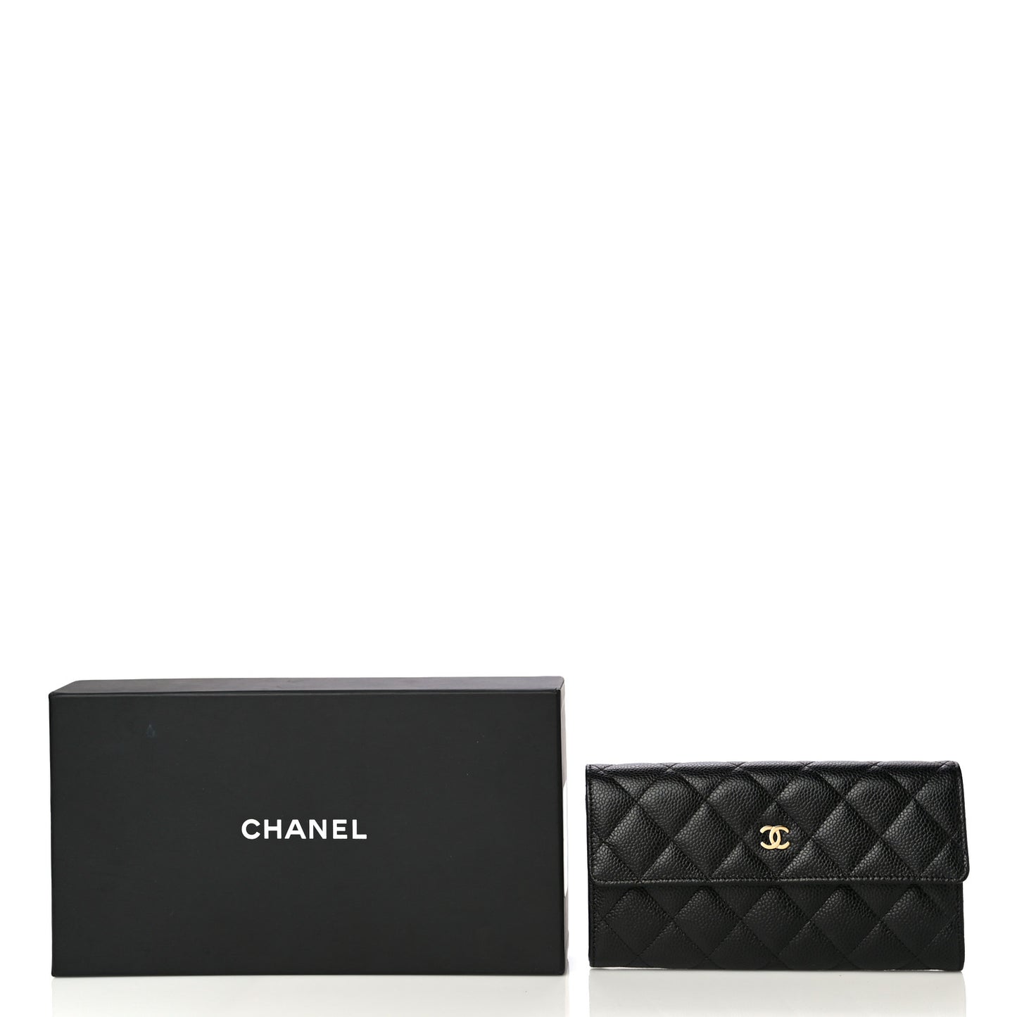 Caviar Quilted Large Gusset Flap Wallet Black
