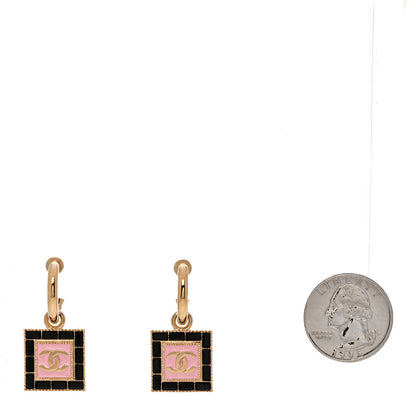 Chanel Metal Resin CC Square Drop Earrings Gold Transparent 3 of 11