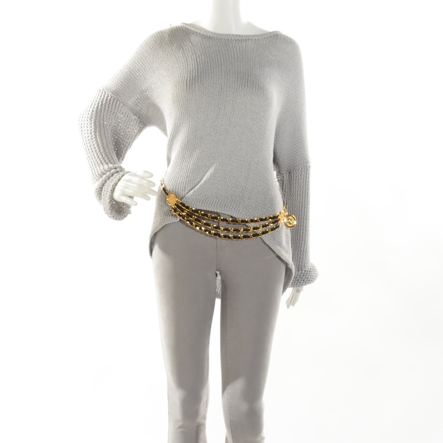 Lambskin Chain CC Medallion Belt Black Gold