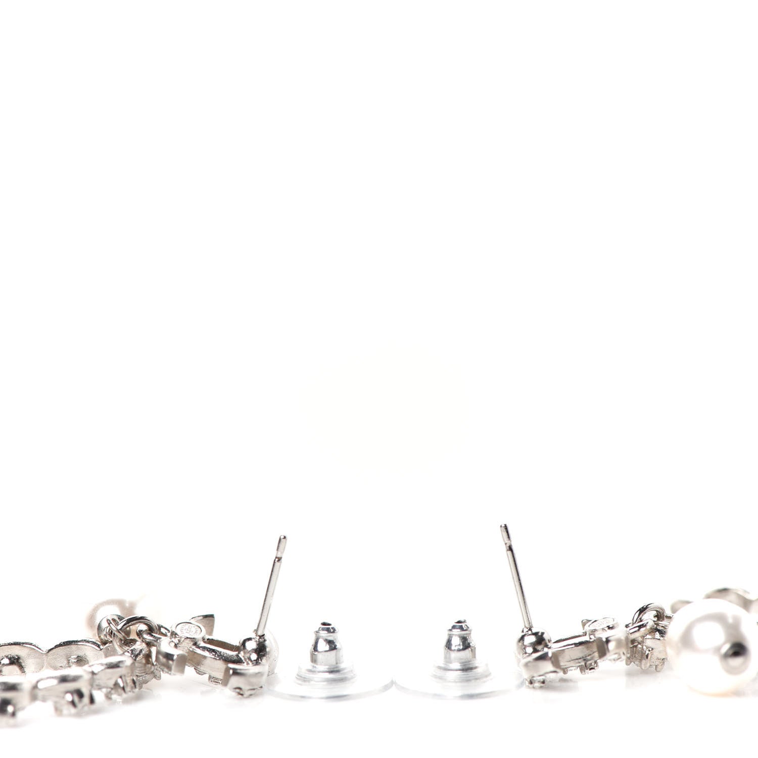 Chanel Crystal Pearl Imperial Bow Earrings Silver 3 of 4