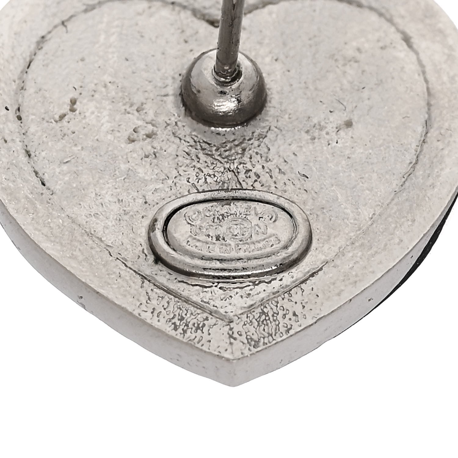 Chanel Resin Crystal Glitter CC Heart Stud Earrings Silver Black Pink 4 of 5