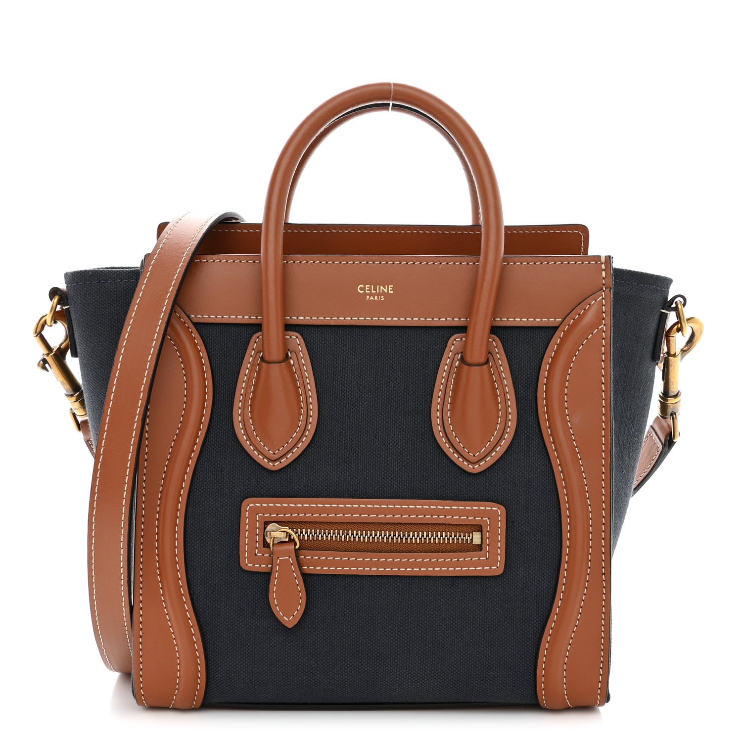 Celine Canvas Smooth Calfskin Nano Luggage Marine Tan 1 of 10