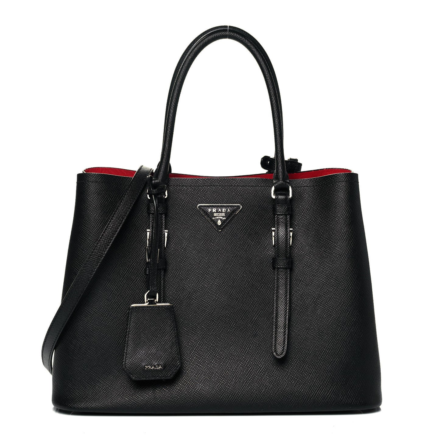 Saffiano Cuir Medium Double Bag Black Fuoco