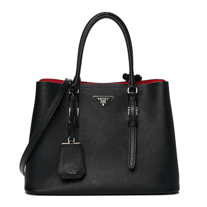 Prada Saffiano Cuir Medium Double Bag Black Fuoco 1 of 9