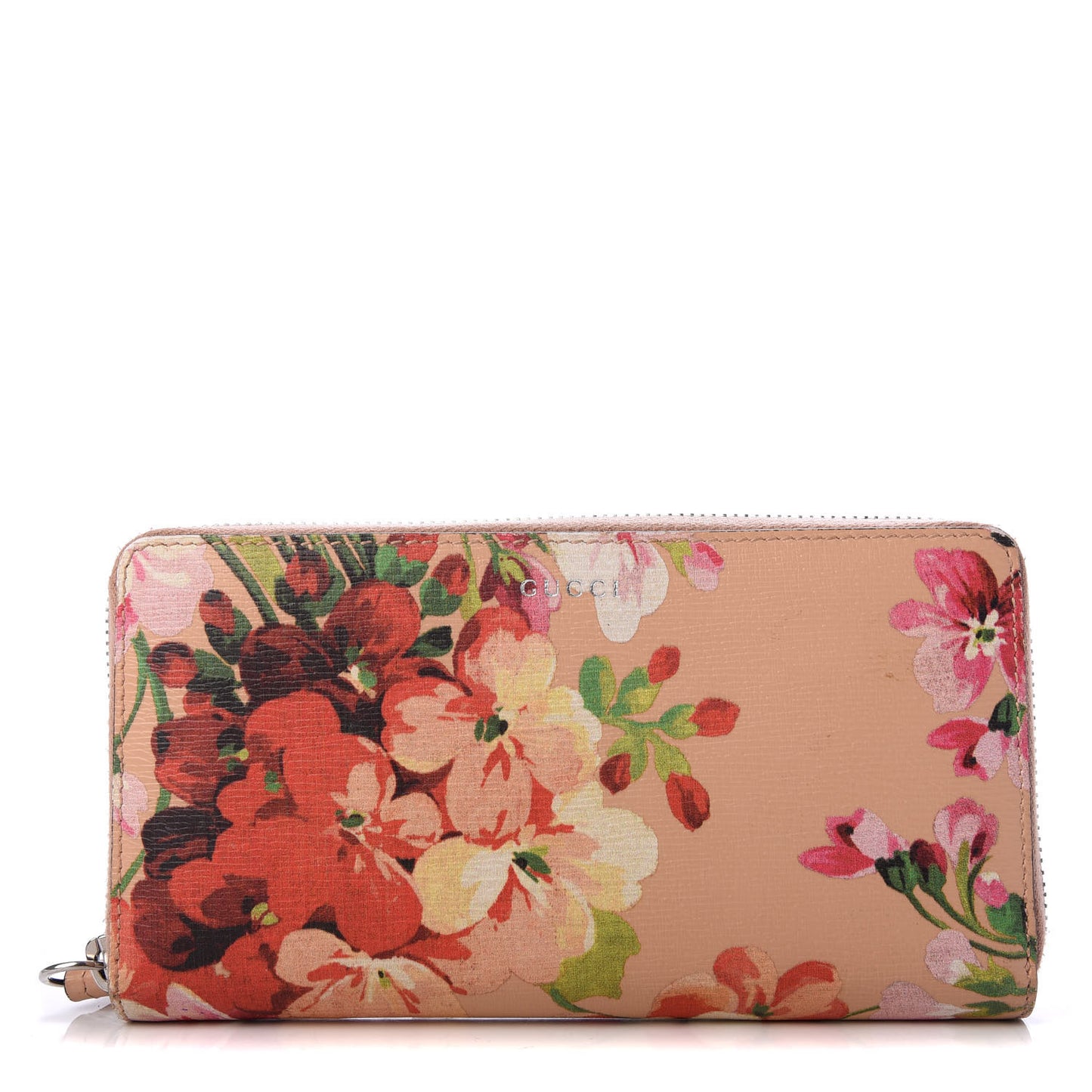Shangai Calfskin Blooms Print Zip Around Wallet Pink Apricot Multicolor