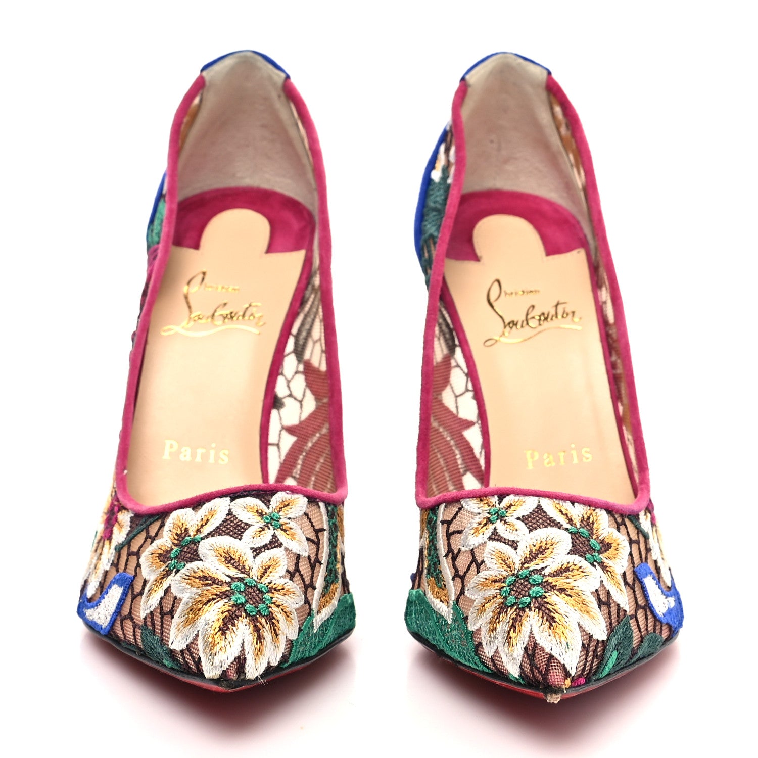 Christian Louboutin Lace Veau Velours Florale Follies 100 Pumps 38.5 Multicolor 2 of 8