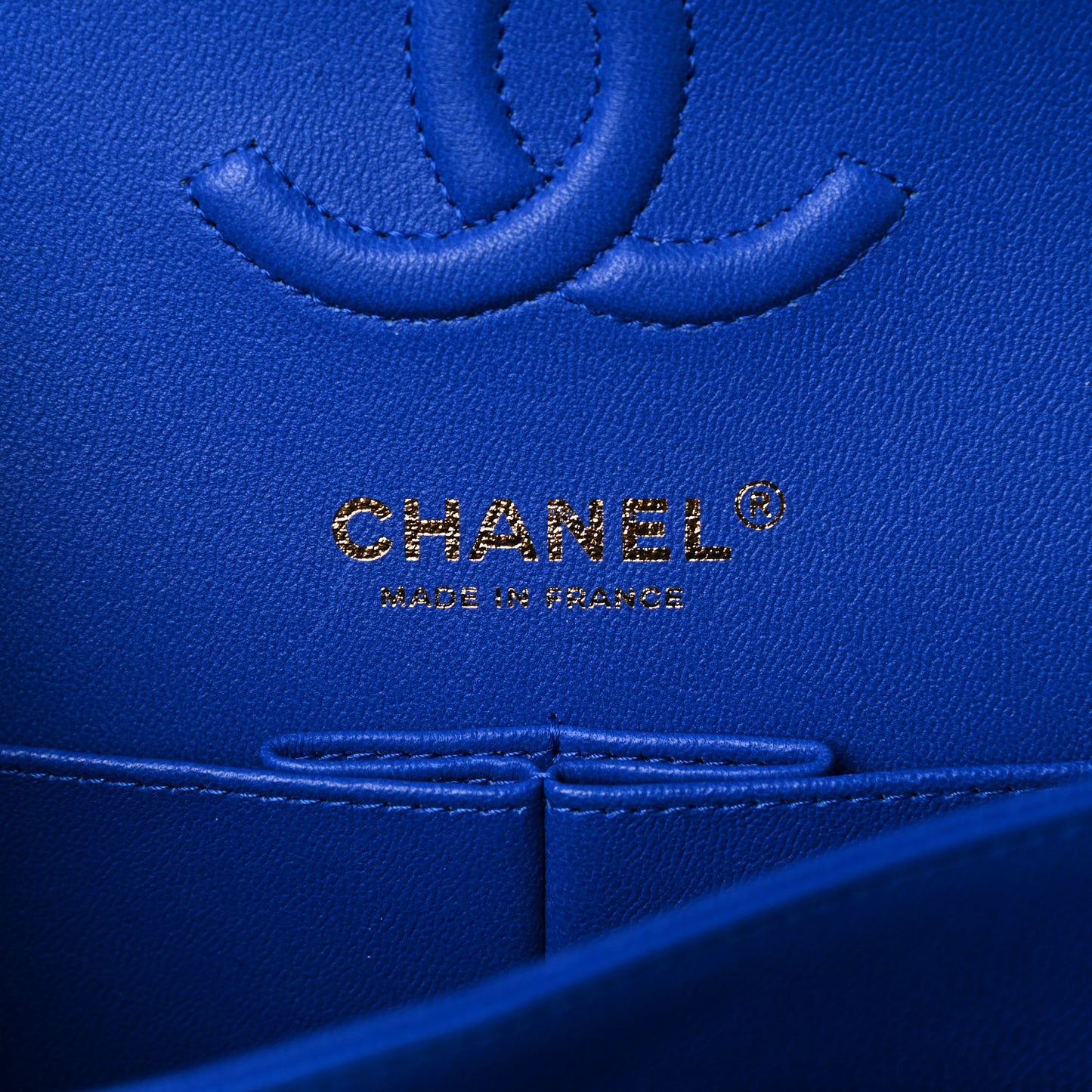 Caviar Chevron Quilted Small Double Flap Blue