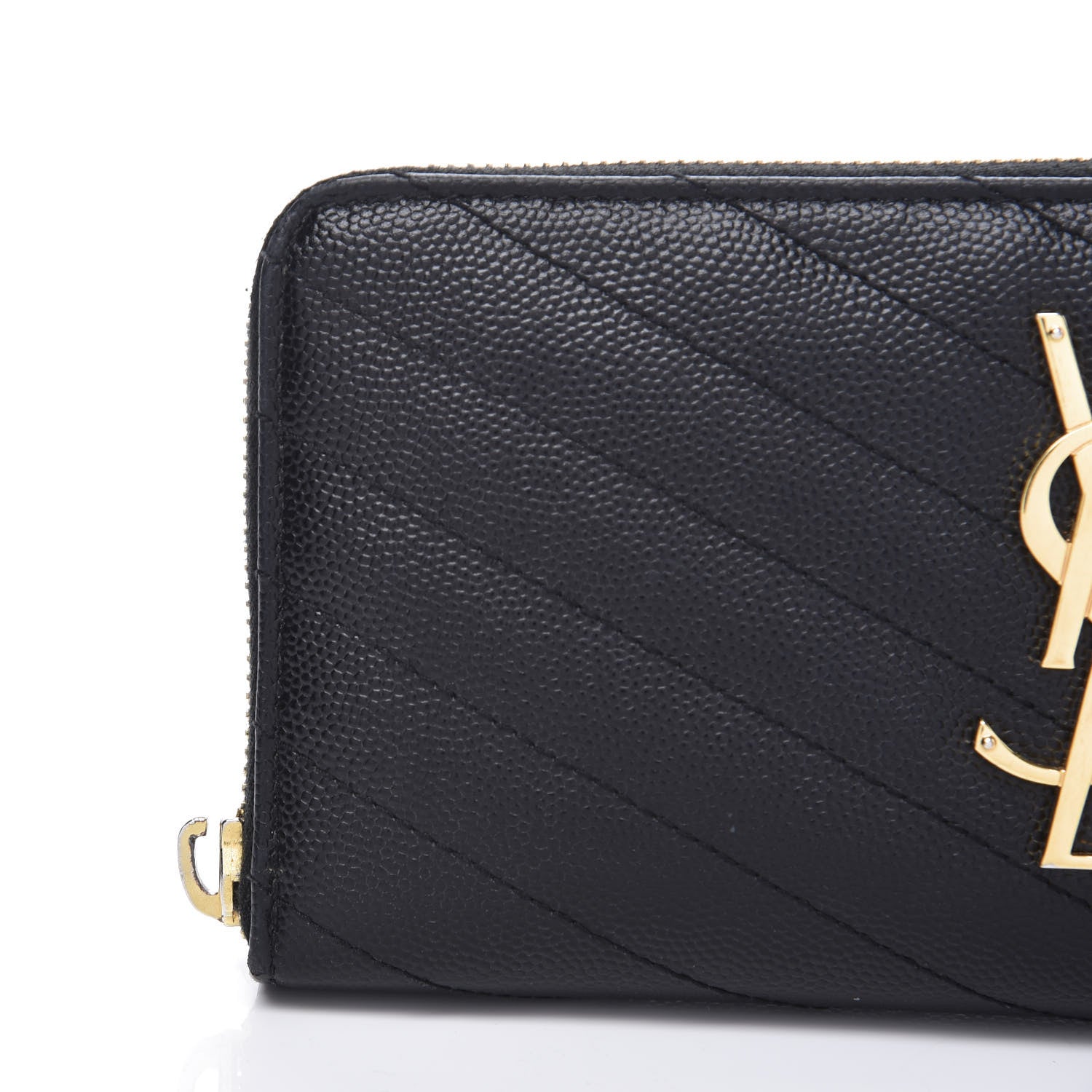 Saint Laurent Grain De Poudre Matelasse Chevron Monogram Zip Around Wallet Black 8 of 9