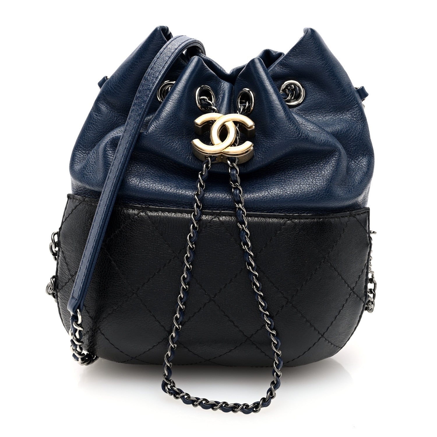 Chanel Calfskin Quilted Small Gabrielle Bucket Navy Blue Black 1 of 10